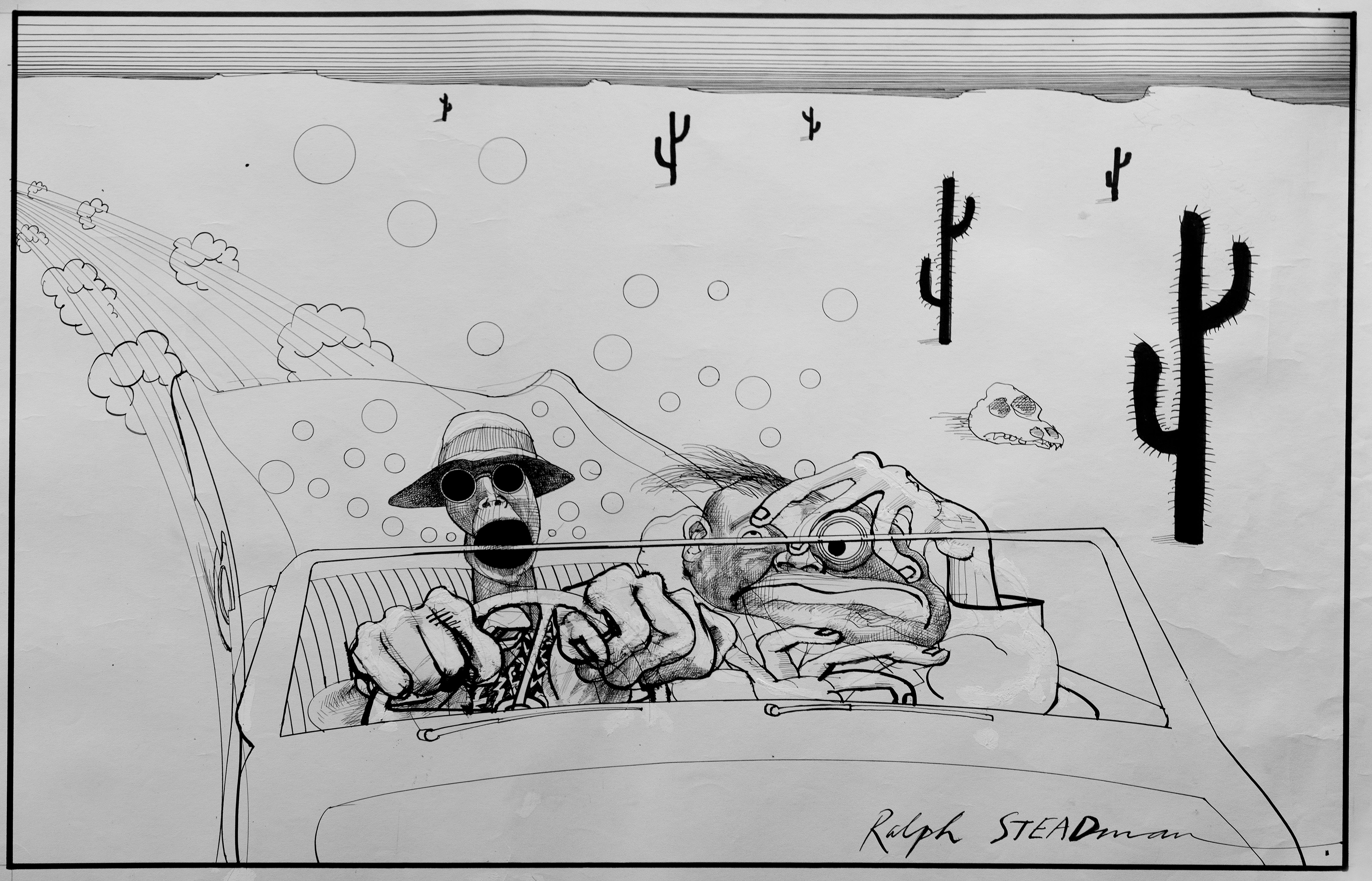 ‘Bombing into Vegas’ – Thompson and Acosta’s high-speed desert trip, as seen by Ralph Steadman