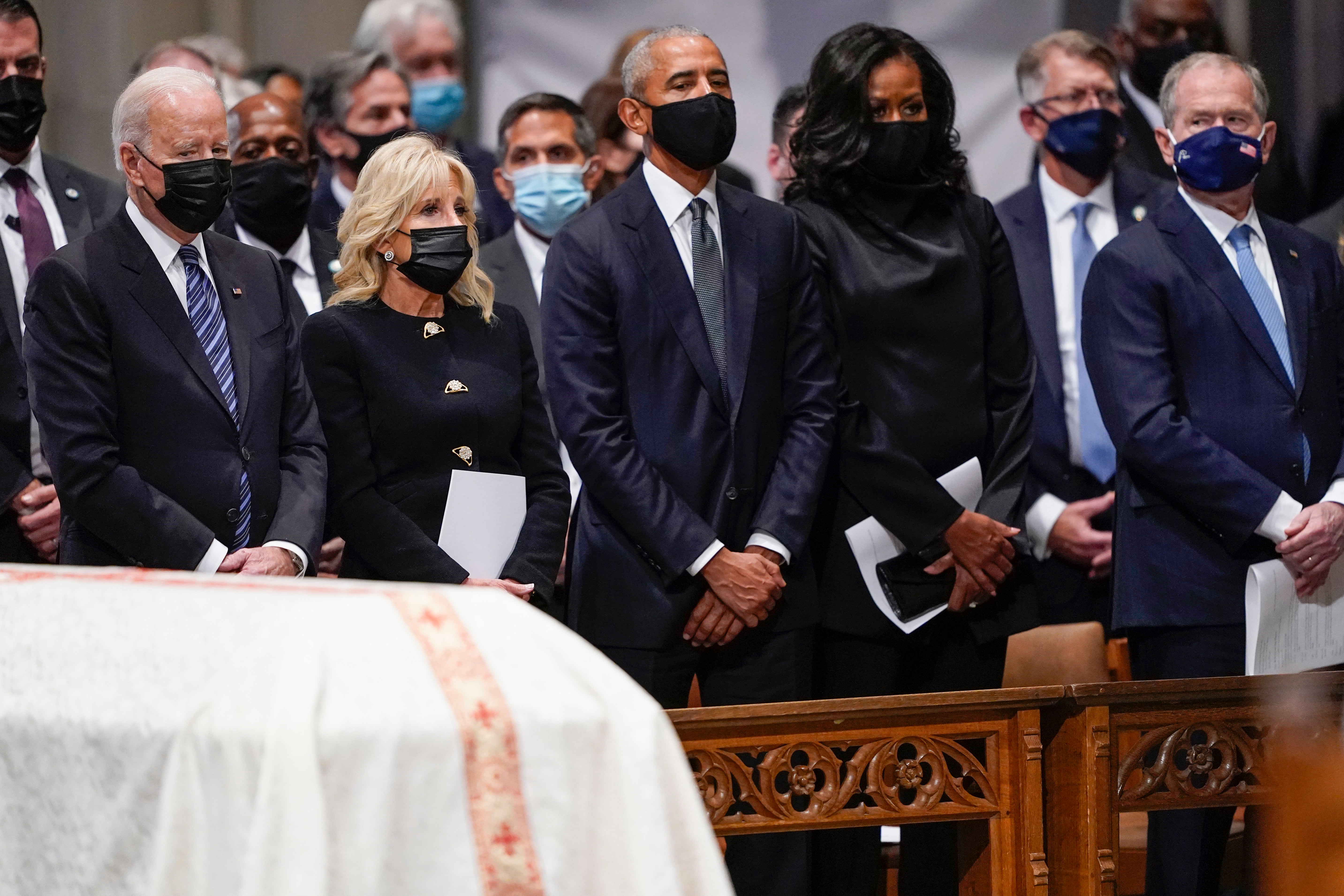 Three presidents — Joe Biden, Barack Obama, and George W Bush — at the funeral of former Secretary of State Colin Powell