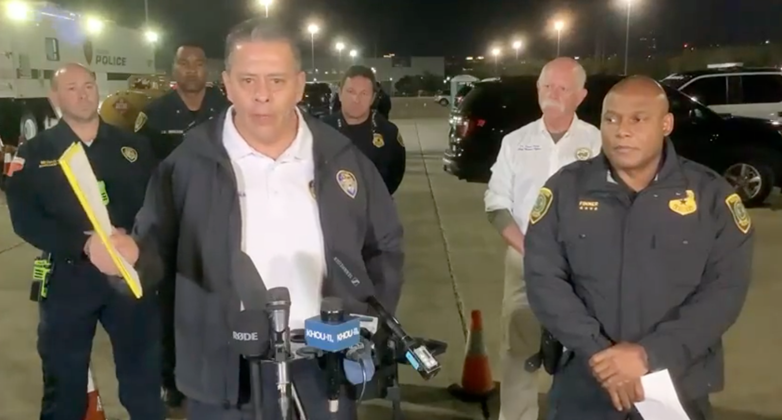 <p>Houston Fire Chief Samuel Peña briefs the media on the crowd surge at Astroworld Festival in Houston</p>