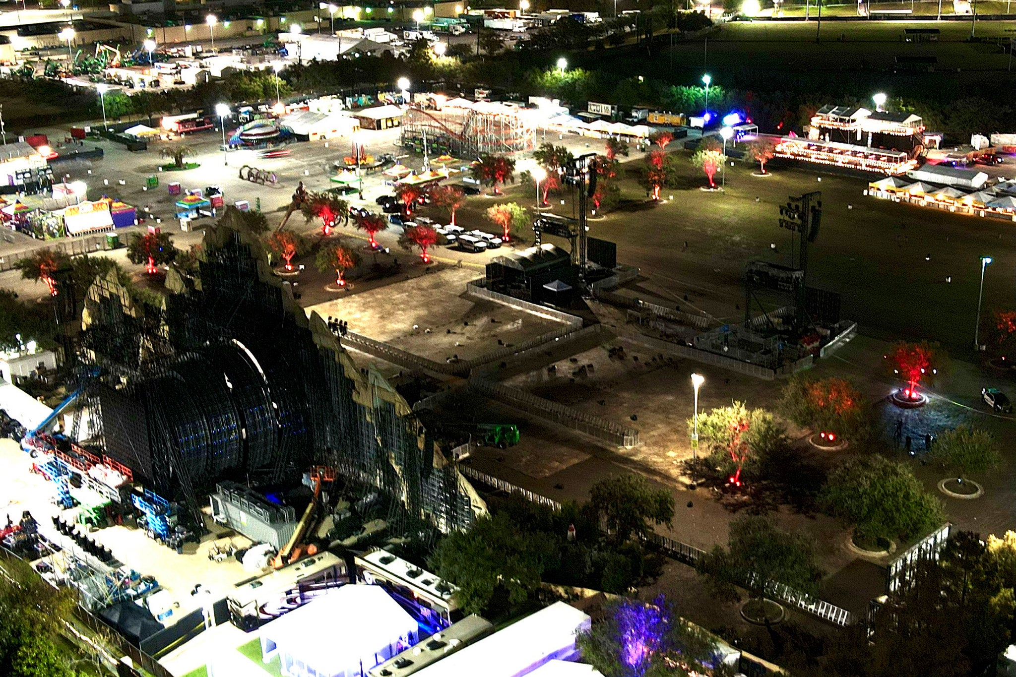 The Astroworld site is vacant early Saturday, 6 November 2021 after several were killed during surges in the crowd at the Travis Scott performance in Houston.