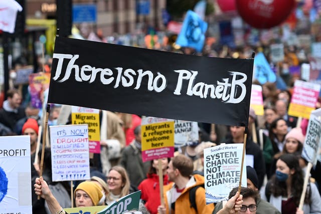 <p>Thousands of protesters demonstrate during a COP26 protest in central London, Britain, 6 November 2021. Protestors are demanding action from world leaders to combat the climate change crisis during the UN Climate Change Conference COP26 taking place in Glasgow.</p>