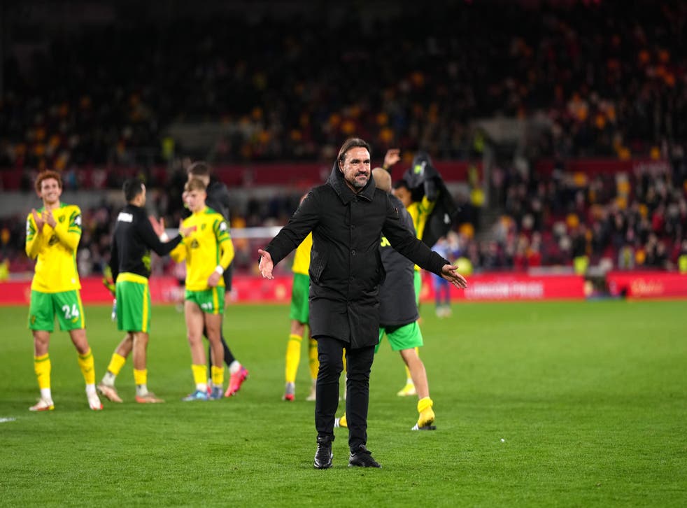 Norwich manager Daniel Farke salutes the fans after beating Brentford (John Walton/PA)