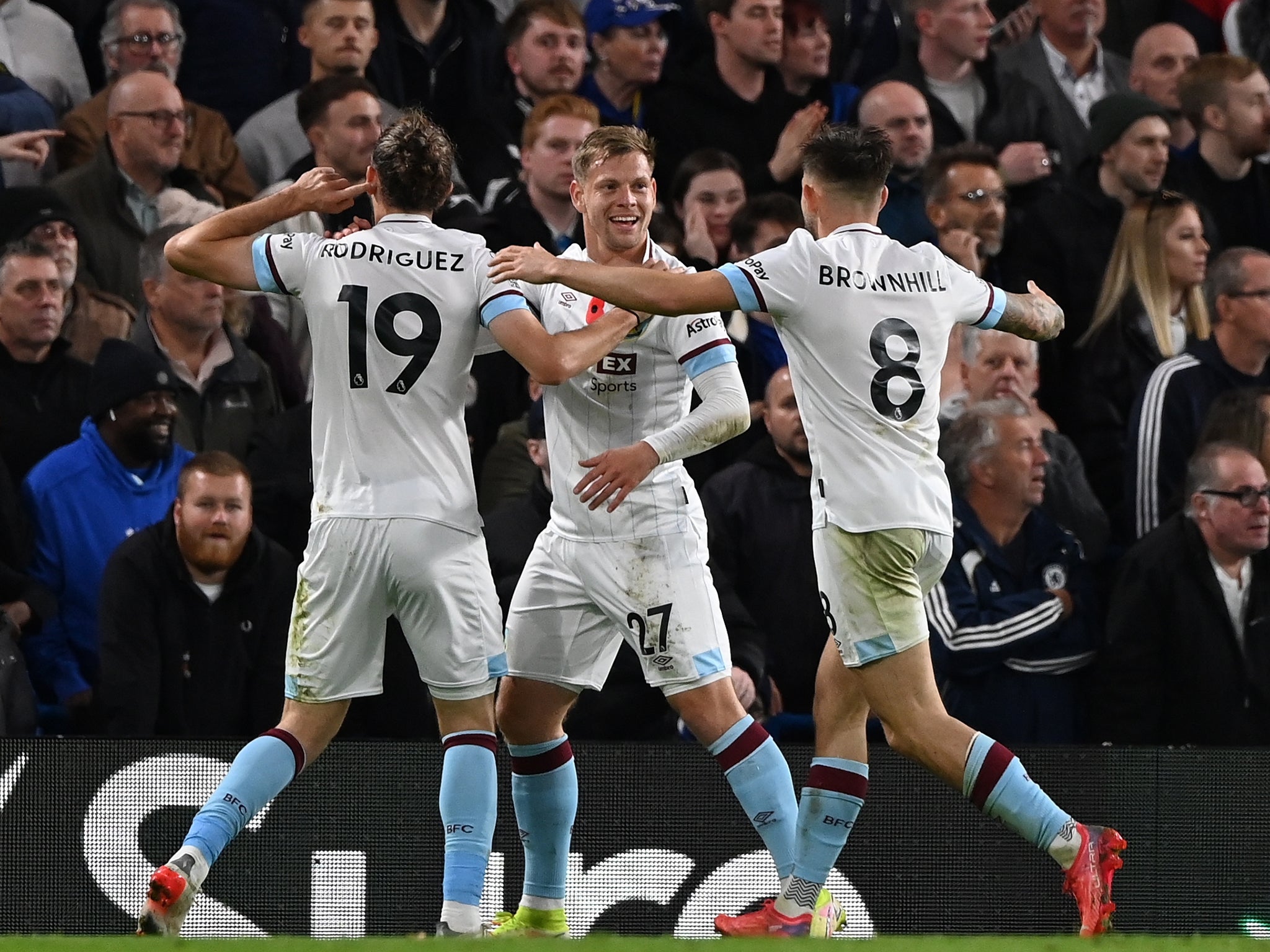 Matej Vydra (centre) celebrates his equaliser at a stunned Stamford Bridge