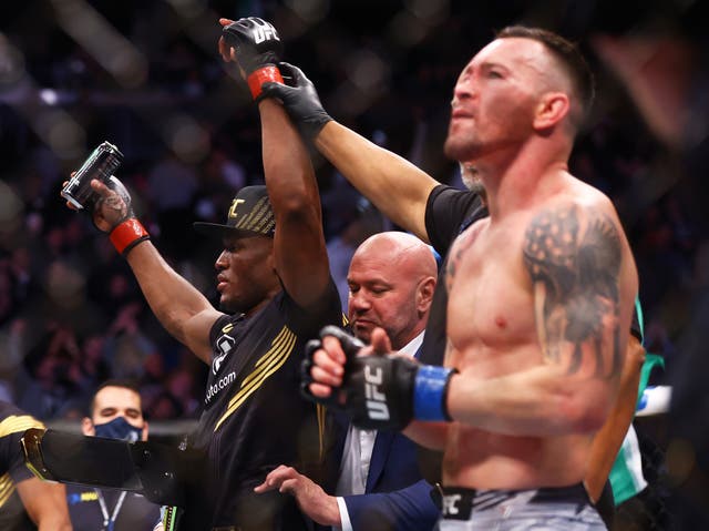 <p>Colby Covington (right) again came up short against Kamaru Usman</p>