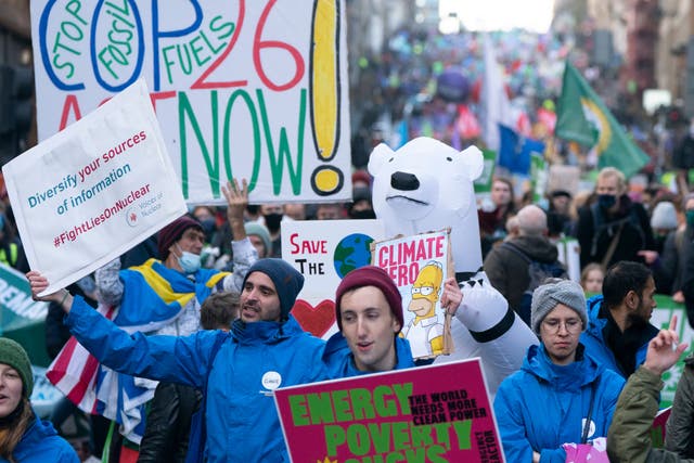 <p>Protesters take part in a rally organised by the Cop26 Coalition in Glasgow </p>
