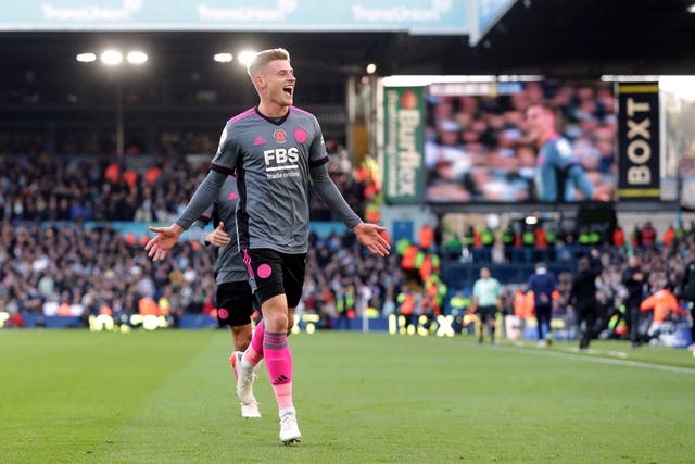 Leicester City’s Harvey Barnes celebrates (Richard Sellers/PA)