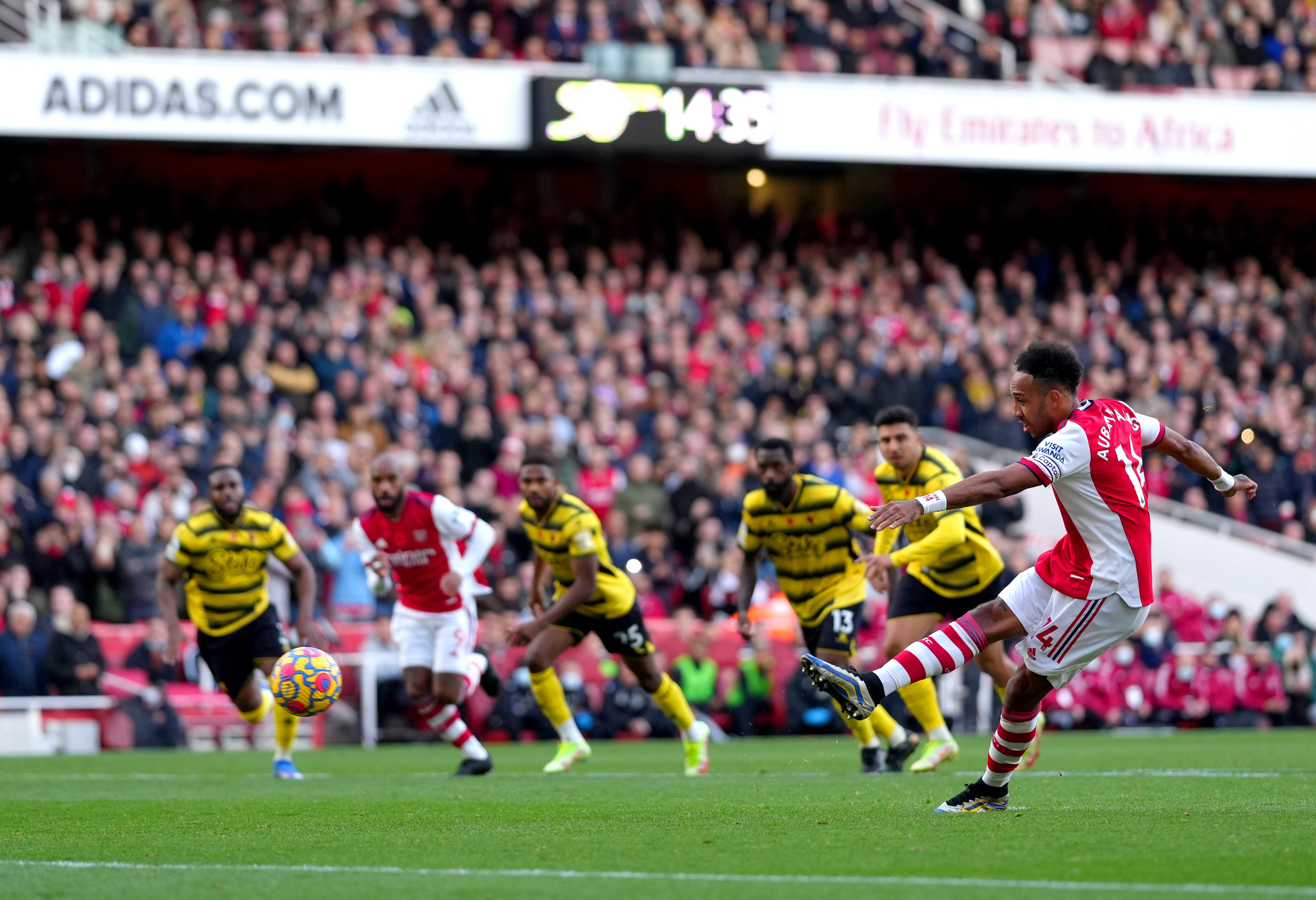 Pierre-Emerick Aubameyang had a first-half penalty saved (John Walton/PA)