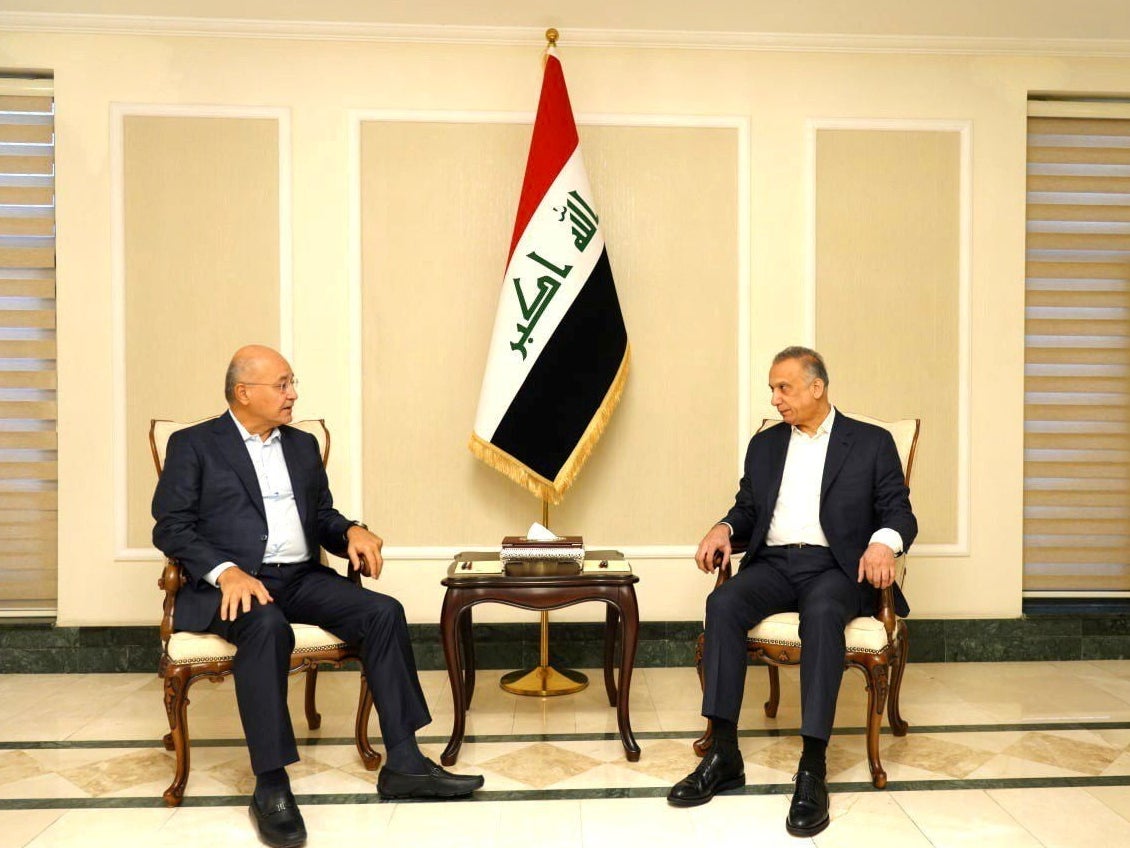 Mustafa Al-Kadhimi meets with Iraq’s president Barham Salih after a drone attack