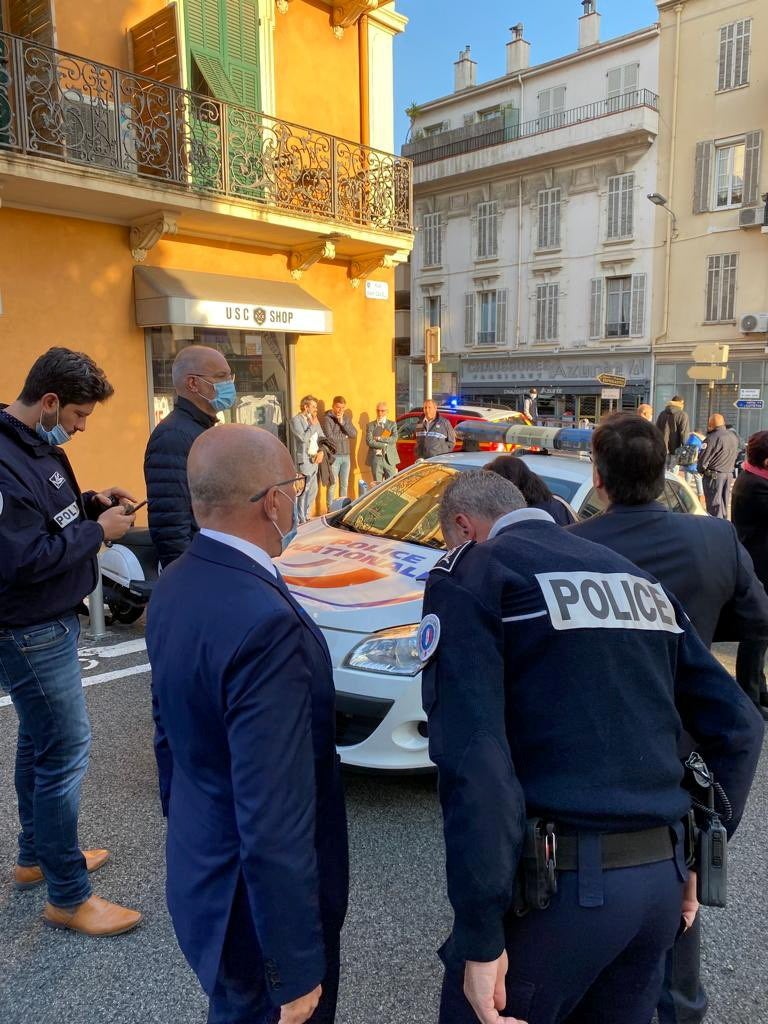 Member of French parliament Eric Ciotti visits the scene of the stabbing in Cannes