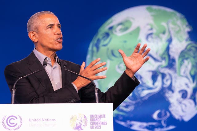 <p>Barack Obama speaks at the Cop26 climate summit in Glasgow</p>