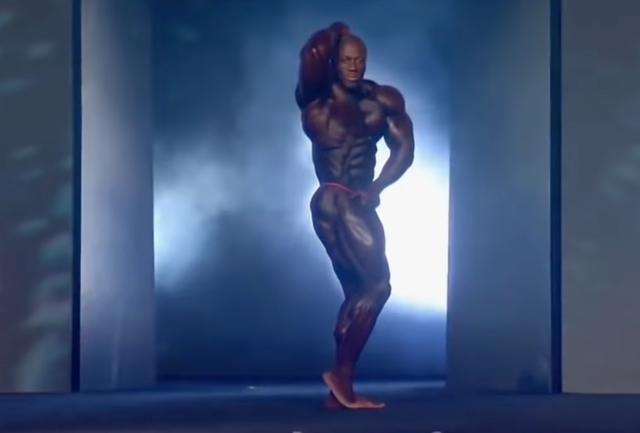 <p>Shawn Rhoden competing at Mr Olympia in 2018</p>