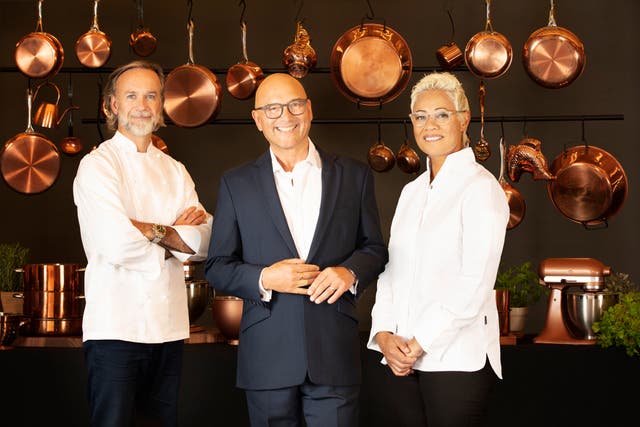 <p>Marcus Wareing (left), Gregg Wallace and Monica Galetti, hosts of ‘MasterChef: The Professionals’ </p>