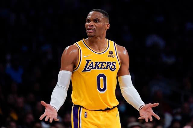 Los Angeles Lakers guard Russell Westbrook shone in his side’s victory (Ashley Landis/AP)