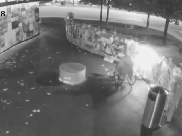 <p>Footage of an arson attack at the Pulse nightclub memorial</p>