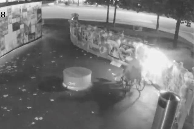 <p>Footage of an arson attack at the Pulse nightclub memorial</p>