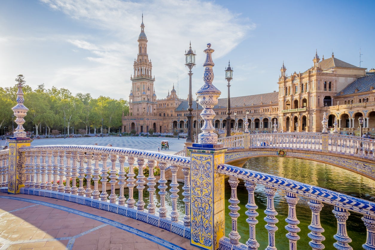 Plaza de Espana is a sprawl of ornate bridges, towers and arches, complete with luscious fountain