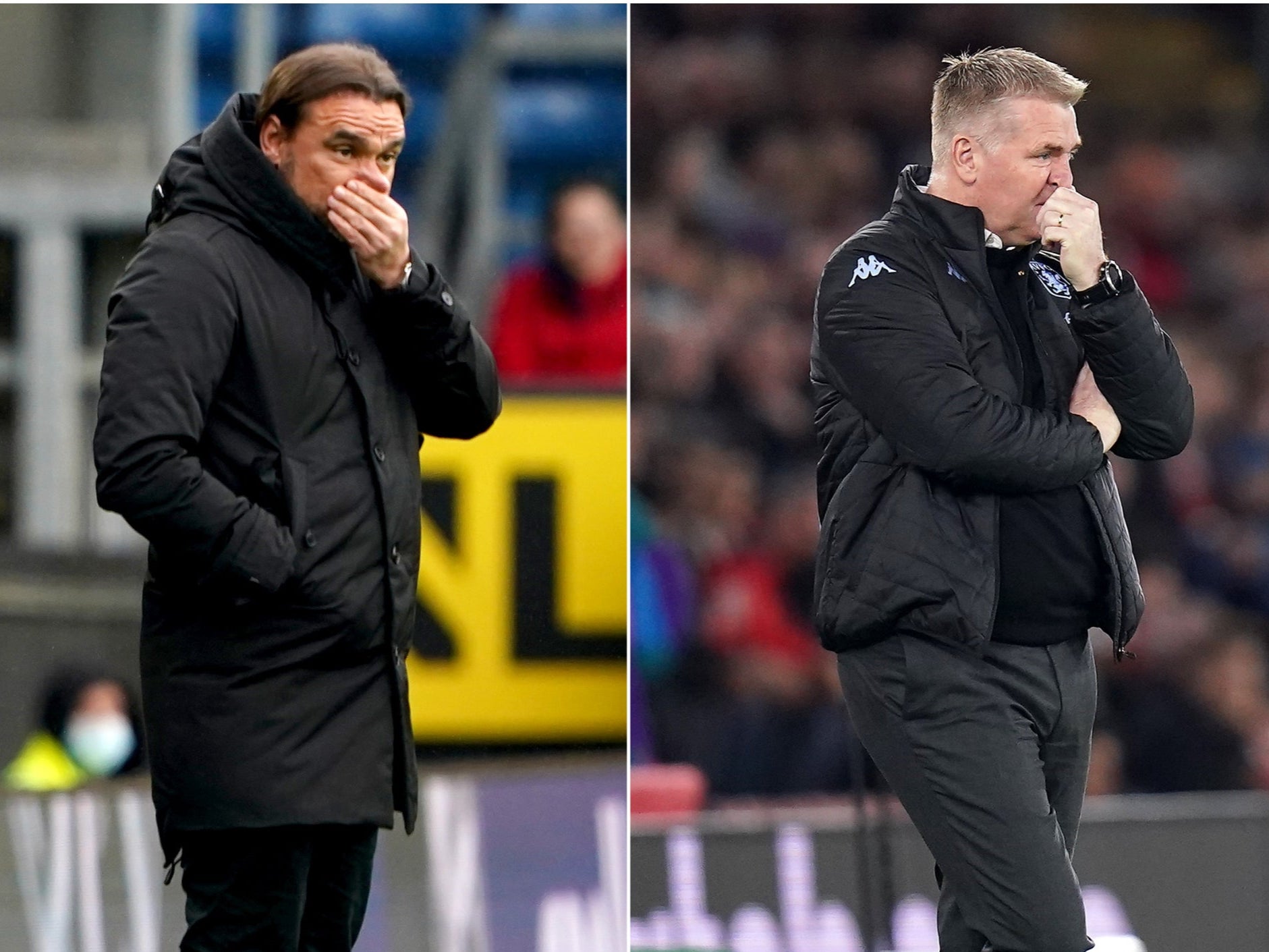 Daniel Farke, left, and Dean Smith took this season’s tally of managerial departures to five