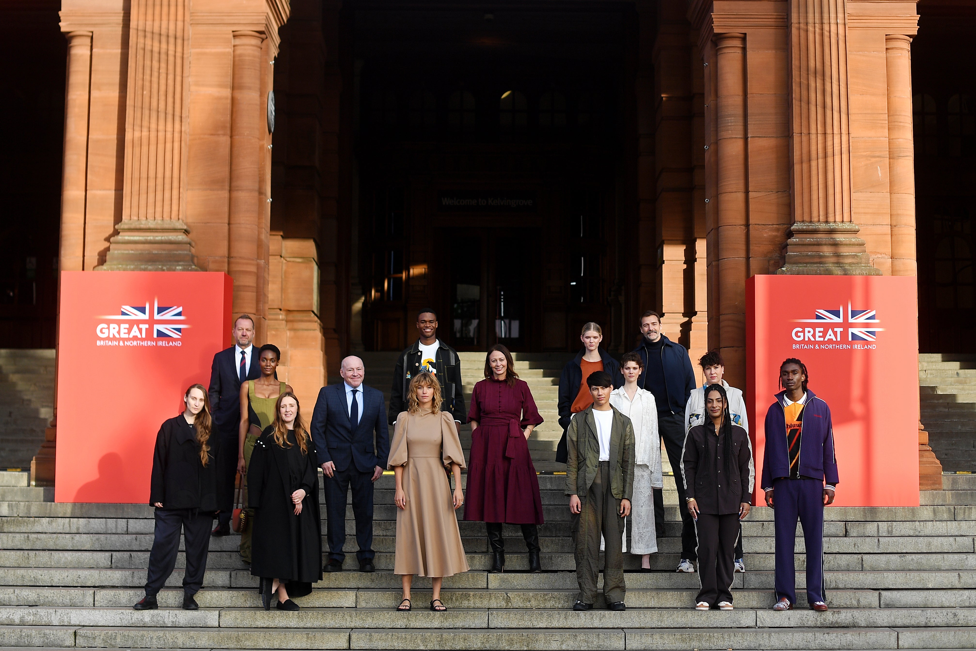 Models and designers outside the Kelvingrove Art Gallery and Museum for the GREAT Fashion For Climate Action event