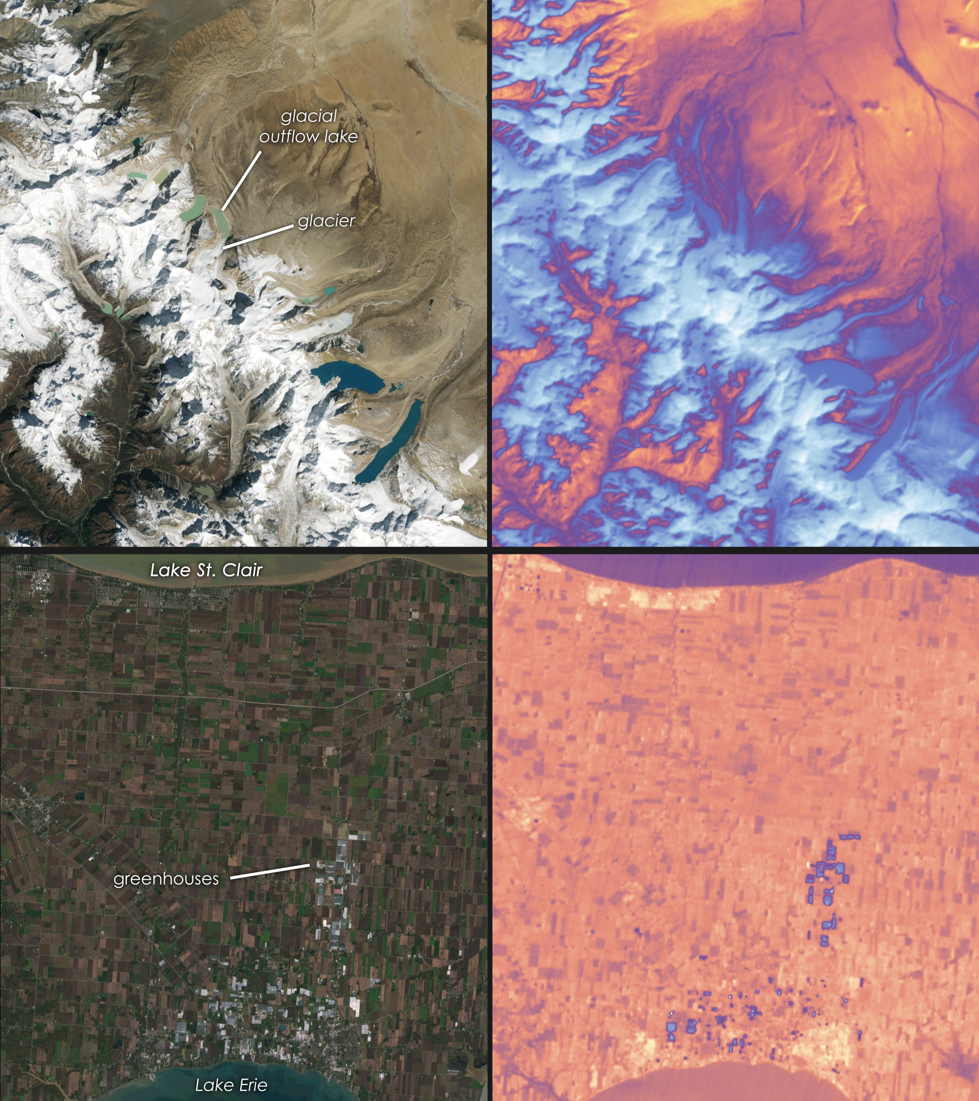 Images from Landsat 9 show Ontario and the Himalayas in both natural color and thermal wavelengths