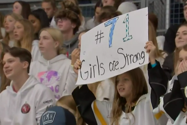 <p>Over 800 people attended the high school hockey game Monday to support the goalie who was heckled with sexist slurs  </p>