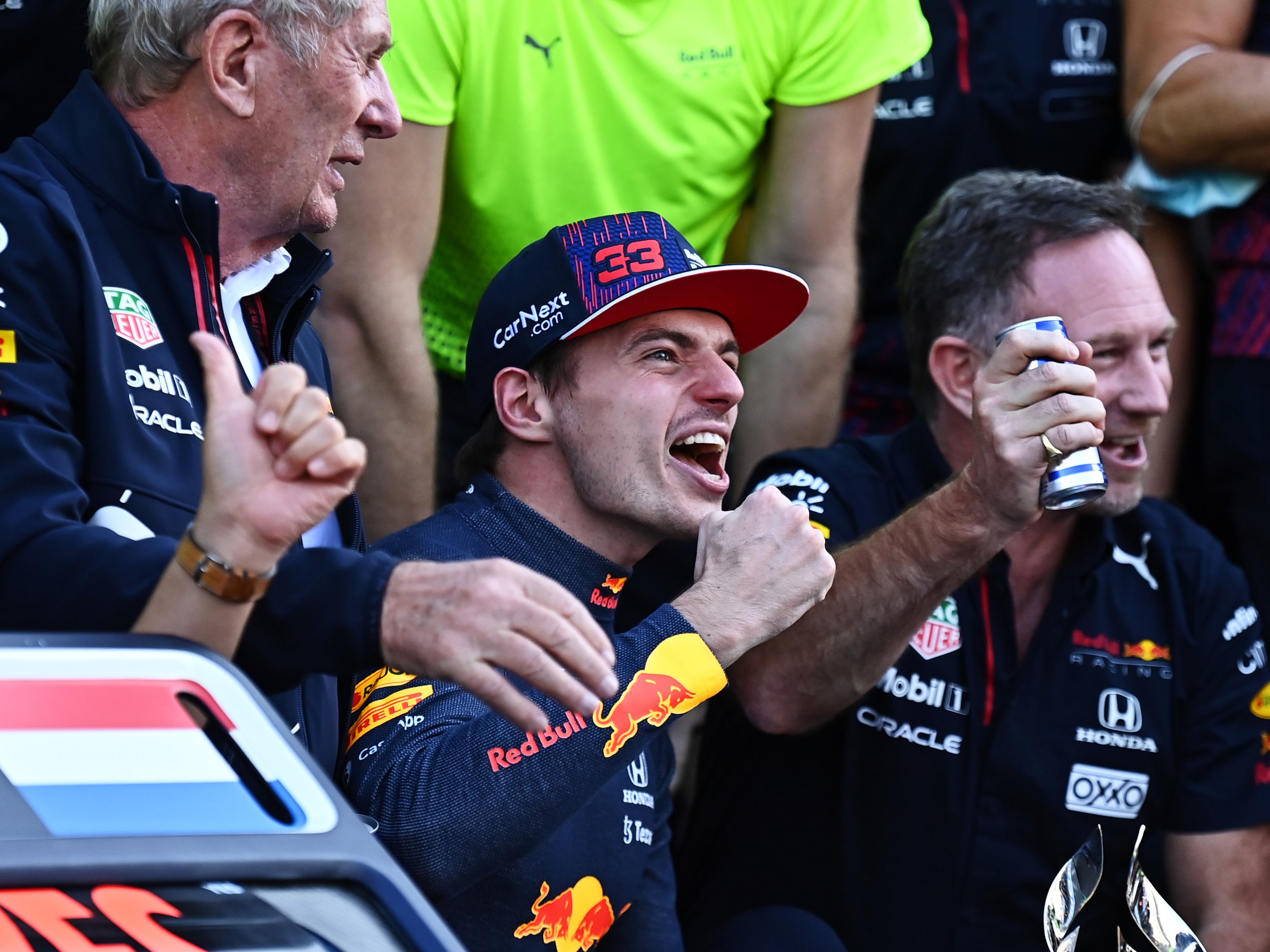 Race winner Max Verstappen celebrates