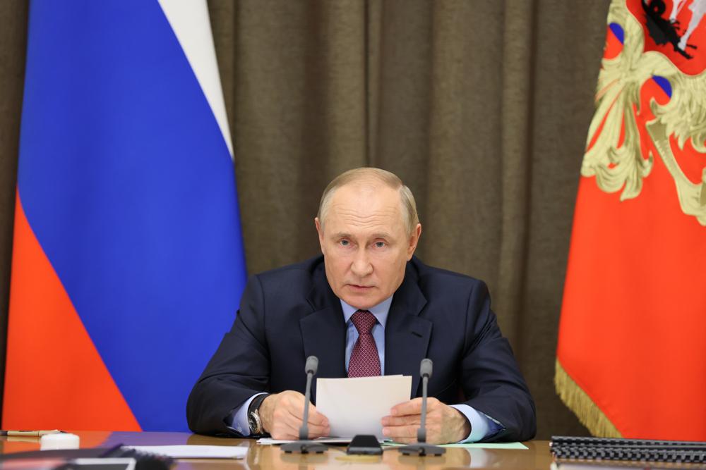 Putin speaks during a meeting with Defense Ministry high level officials and heads of defense industry at the Bocharov Ruchei residence in the Black Sea resort of Sochi, Russia, Wednesday, 3 November 2021