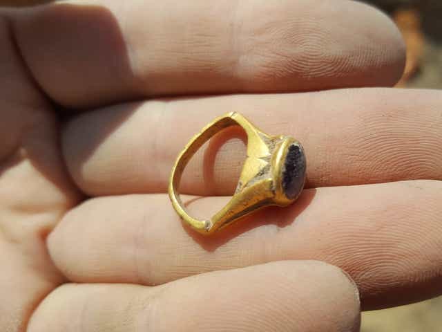 <p>An ancient amethyst ring found during excavations near a Byzantine-era winery in Yavne, Israel, may have been worn to ward off hangovers</p>