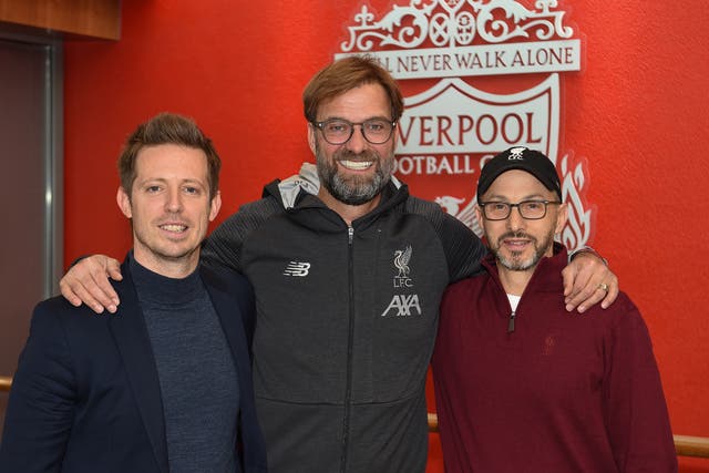 <p>Michael Edwards with Jurgen Klopp and Mike Gordon after the German’s contract extension in 2019</p>