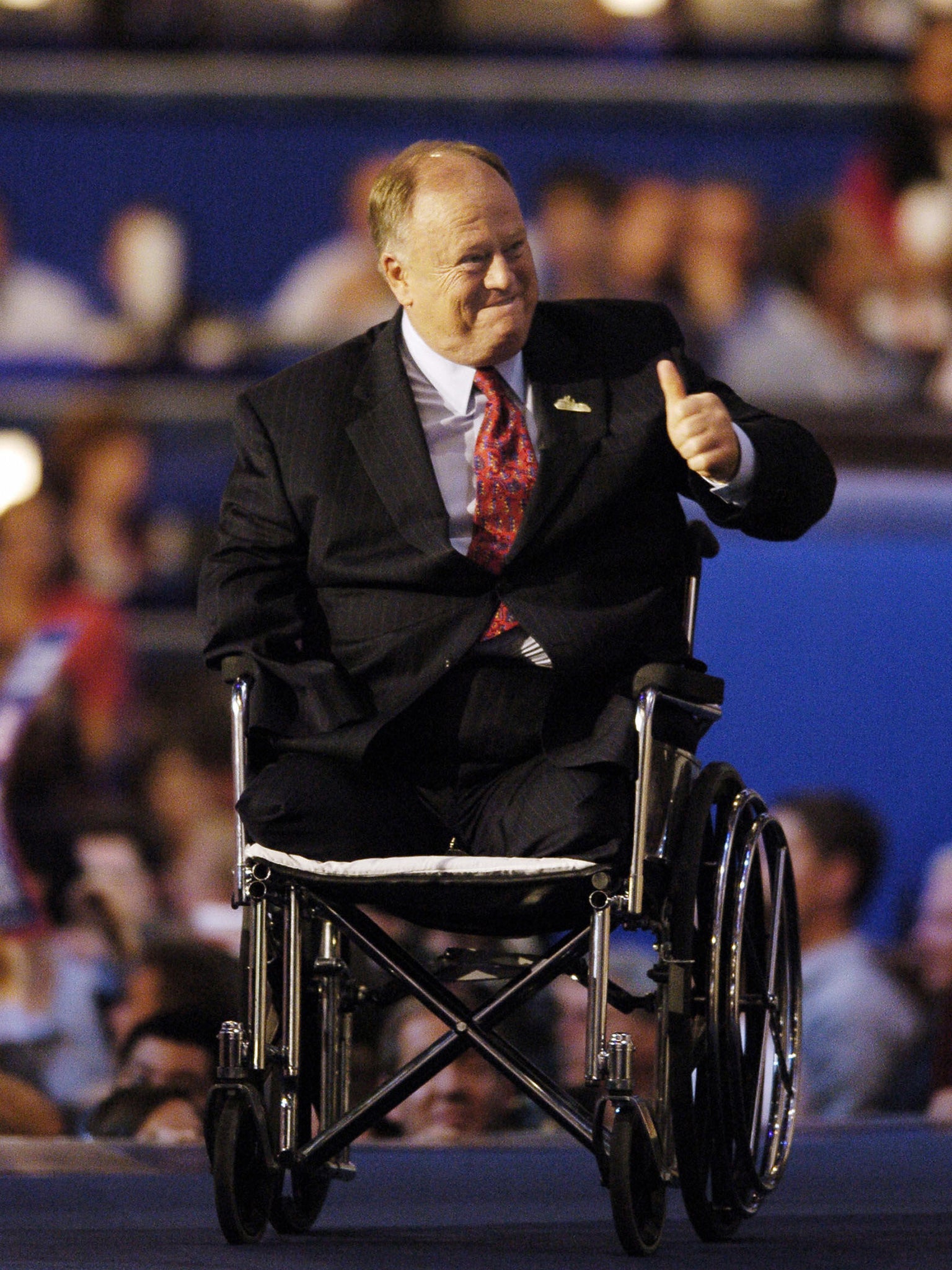 Arriving on stage during the final night of the 2004 Democratic National Convention in Boston
