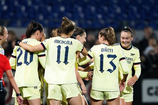 Arsenal stormed to a dominant 5-1 thrashing of HB Koge in the group stages of the Women’s Champions League (Claus Bech/Ritzau Scanpix/AP)