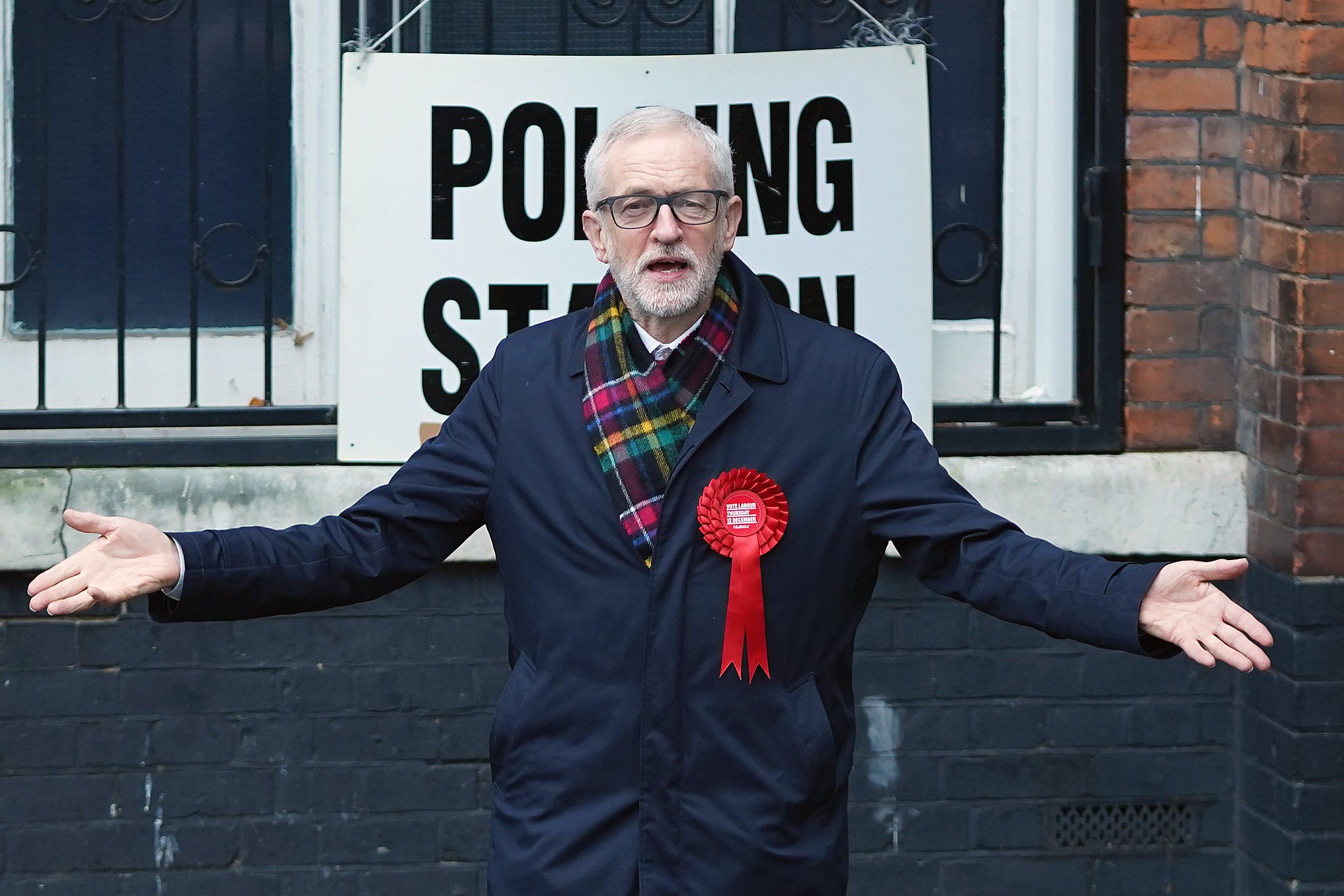Corbyn outside a polling station in Holloway in 2019