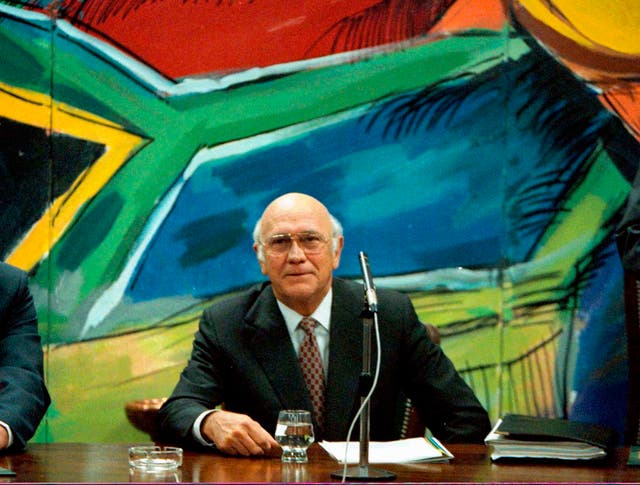<p>FW De Klerk was the last white leader of South Africa</p>