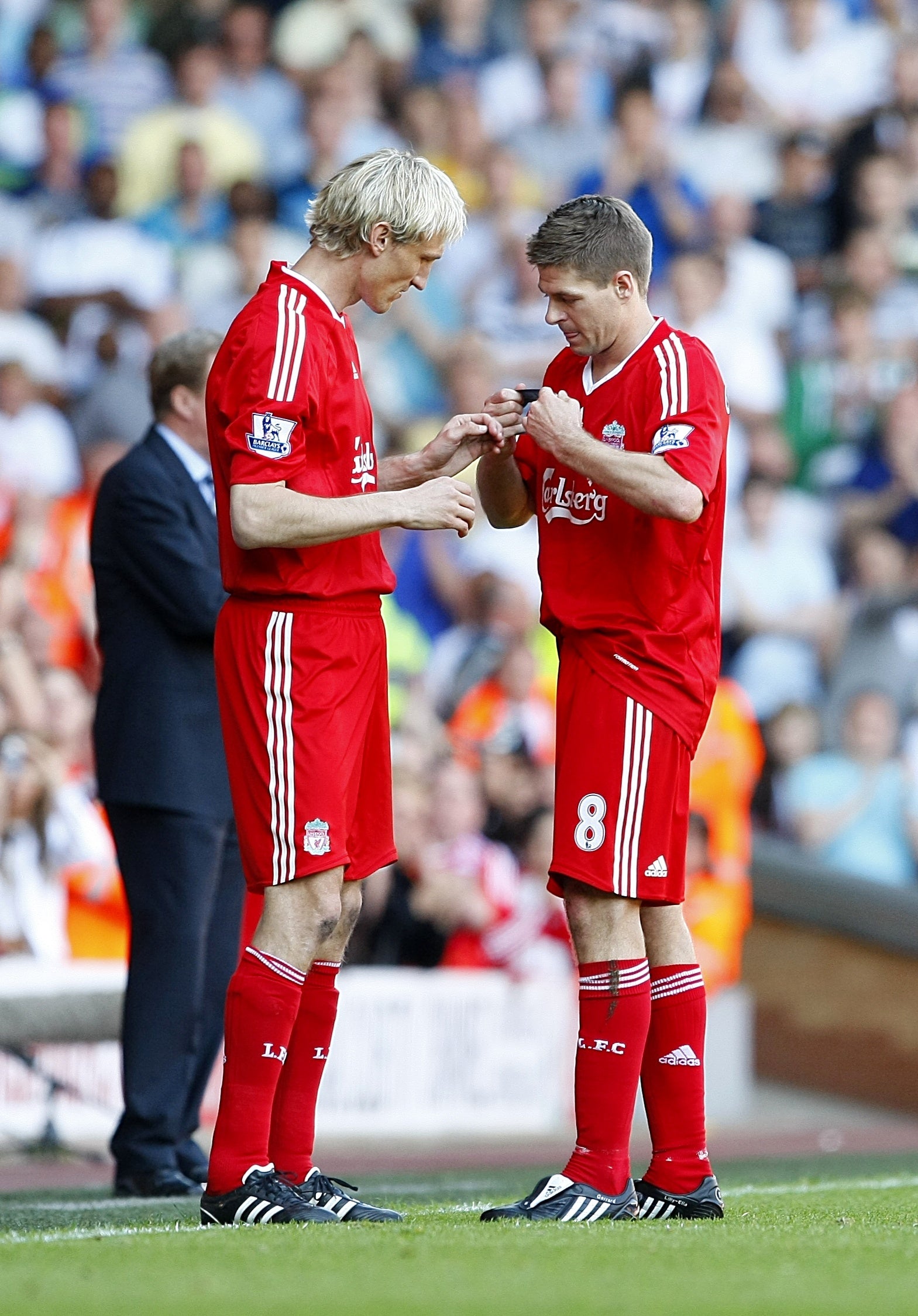Gerrard took the captain’s armband from Sami Hyypia (Peter Byrne/PA)