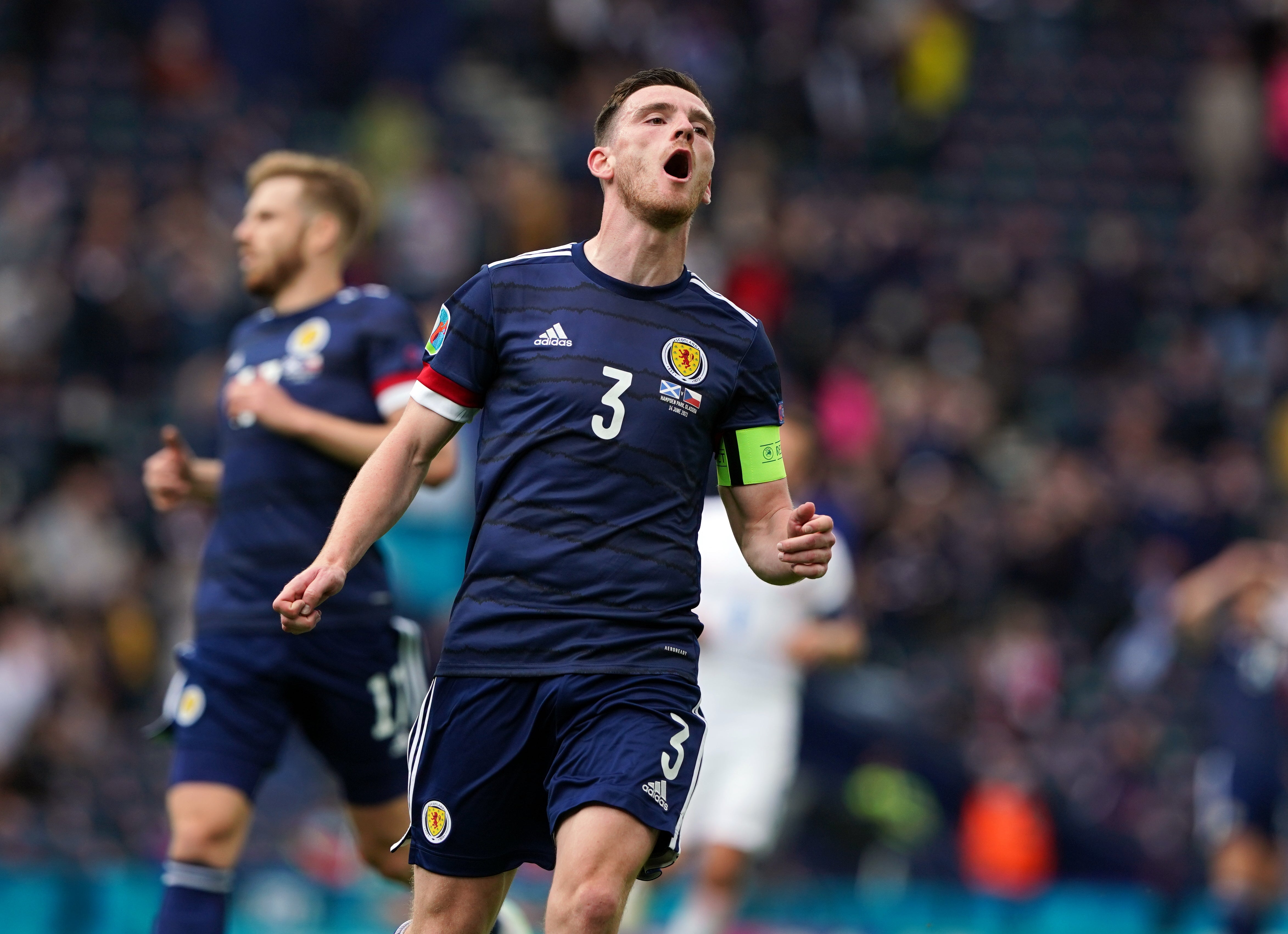 Robertson in Euro 2020 action against Czech Republic (Andrew Milligan/PA)