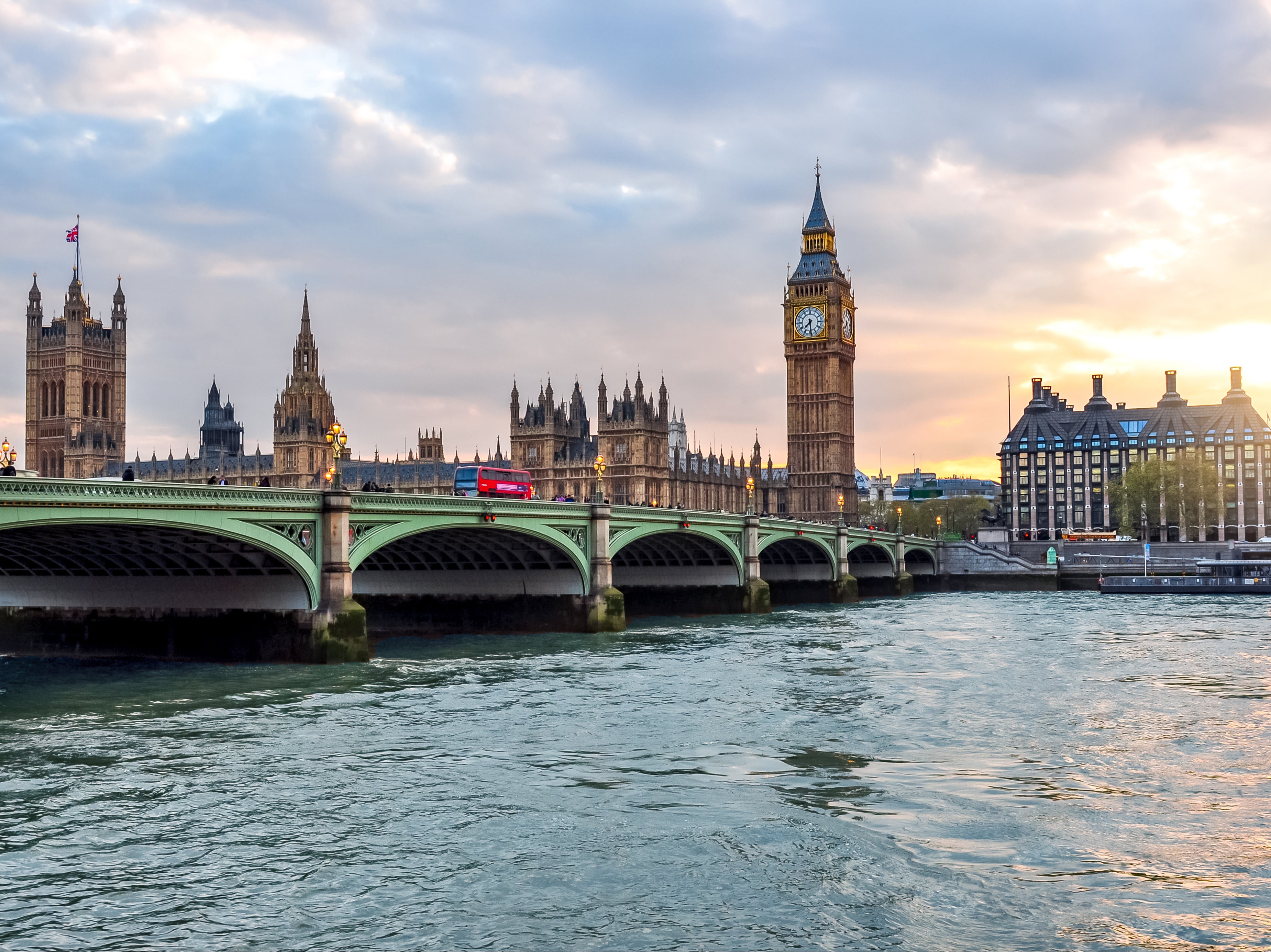 The Houses of Parliament, Big Ben, Westminster Bridge and the Thames
