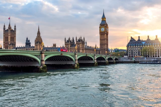 <p>The Houses of Parliament, Big Ben, Westminster Bridge and the Thames</p>