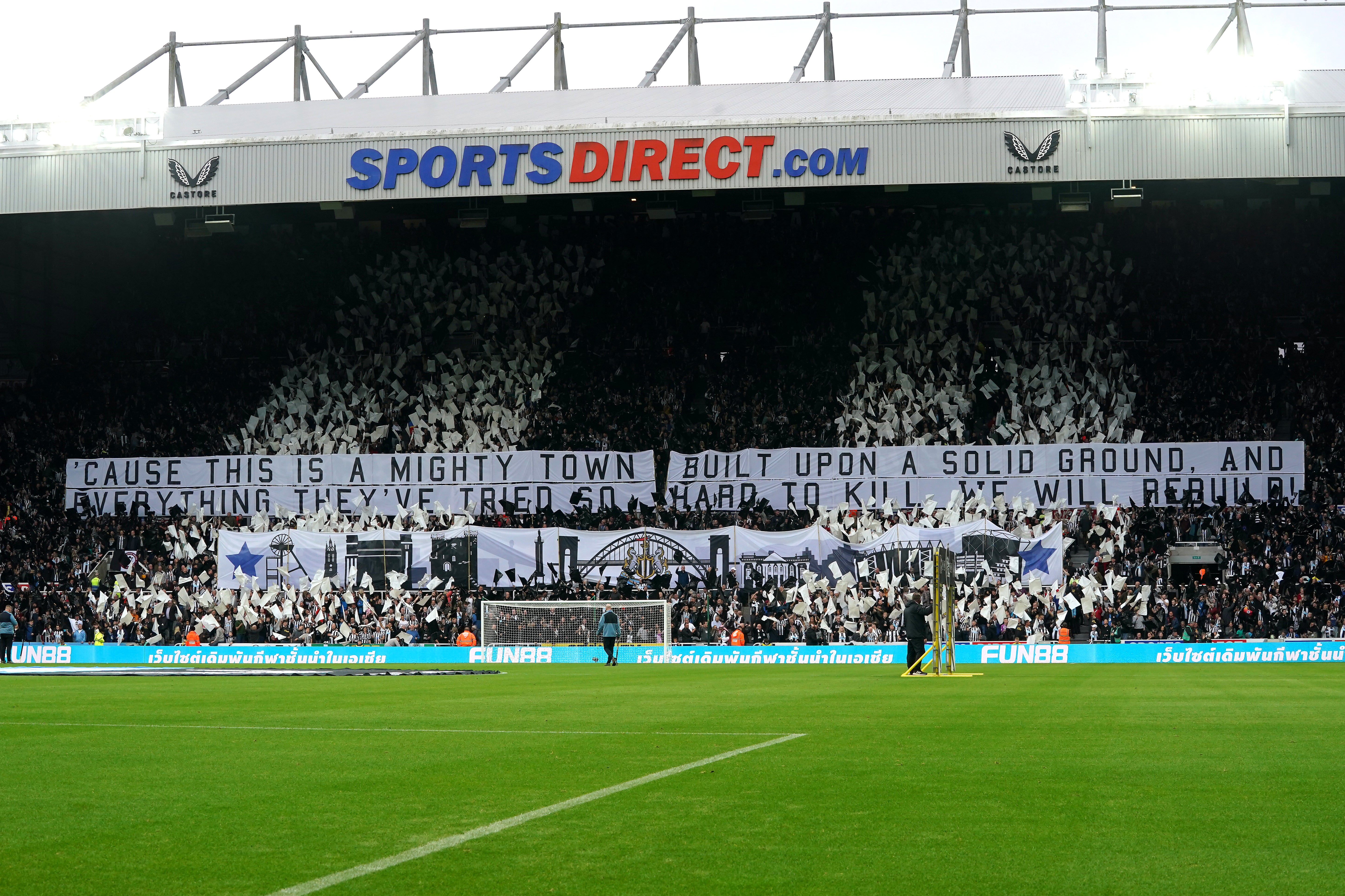 Sports Direct signage remains prominent at St James’ Park (Owen Humphreys/PA)