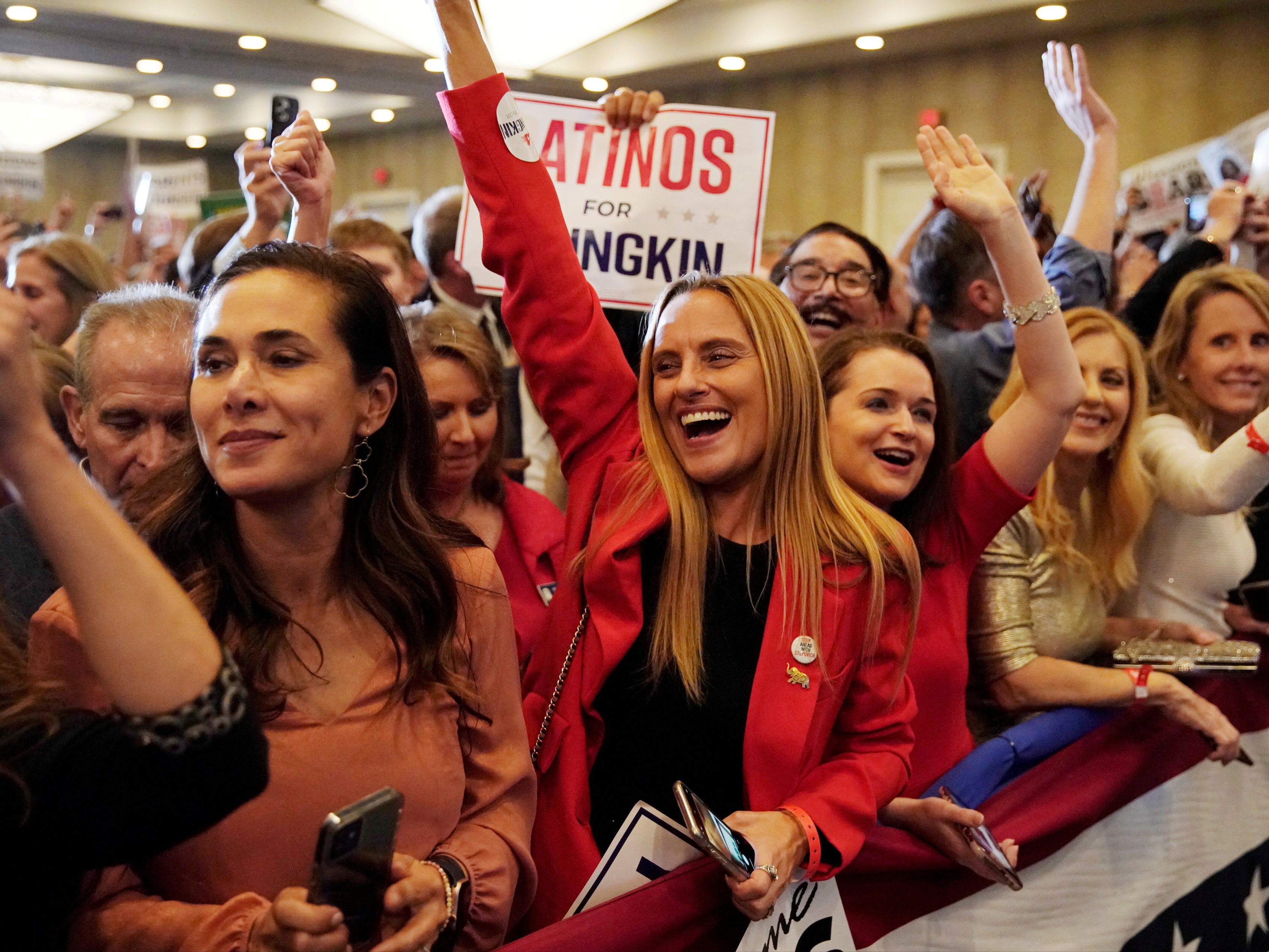 Supporters of Republican candidate Glenn Youngkin celebrate after his win