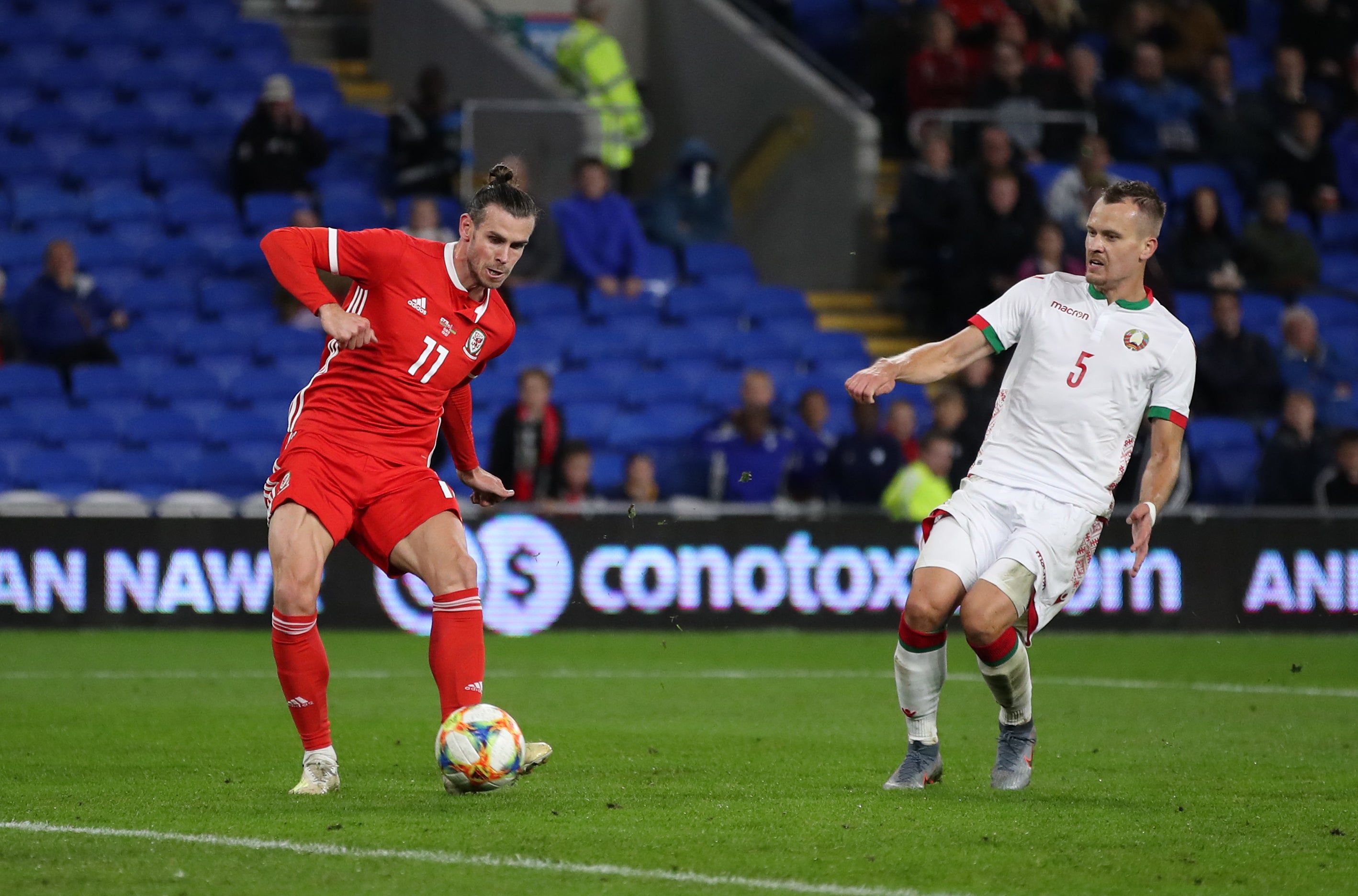 Wales’ record goalscorer Bale, left, scored a hat-trick against Belarus in September (Nick Potts/PA)