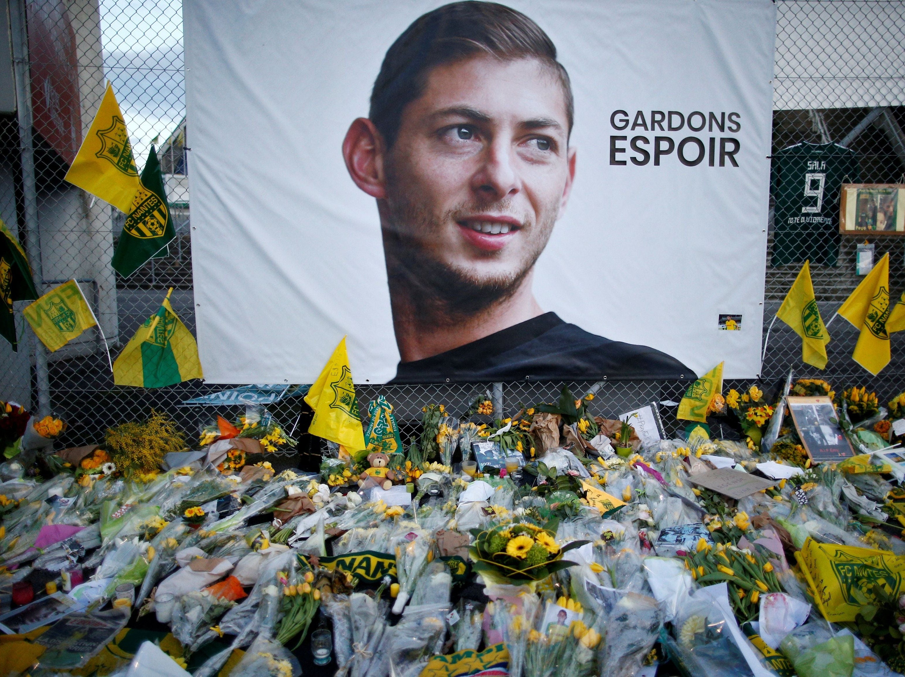 Tributes left outside the Stade de la Beaujoire in Nantes, France for the former Nantes FC and Ligue One player