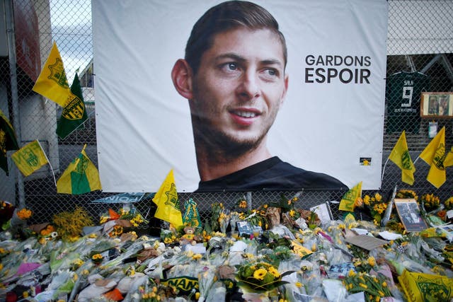 <p>Tributes left outside the Stade de la Beaujoire in Nantes for Emiliano Sala</p>