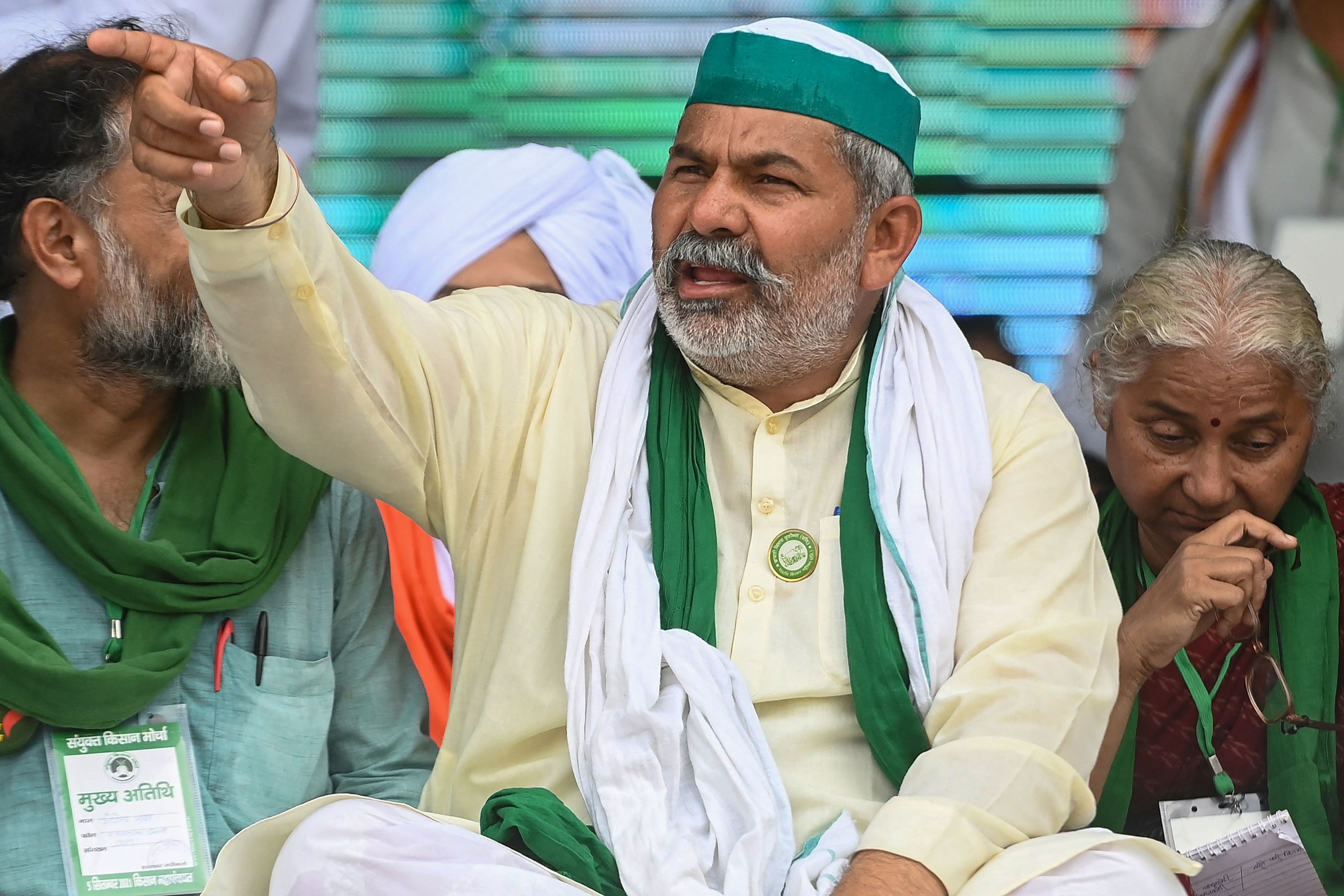 BKU leader Rakesh Tikait as he arrives to attend and address a gathering against the central government’s agricultural reforms