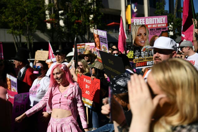 <p>Supporters of the FreeBritney movement rally in support of musician Britney Spears for a conservatorship court hearing in Los Angeles</p>
