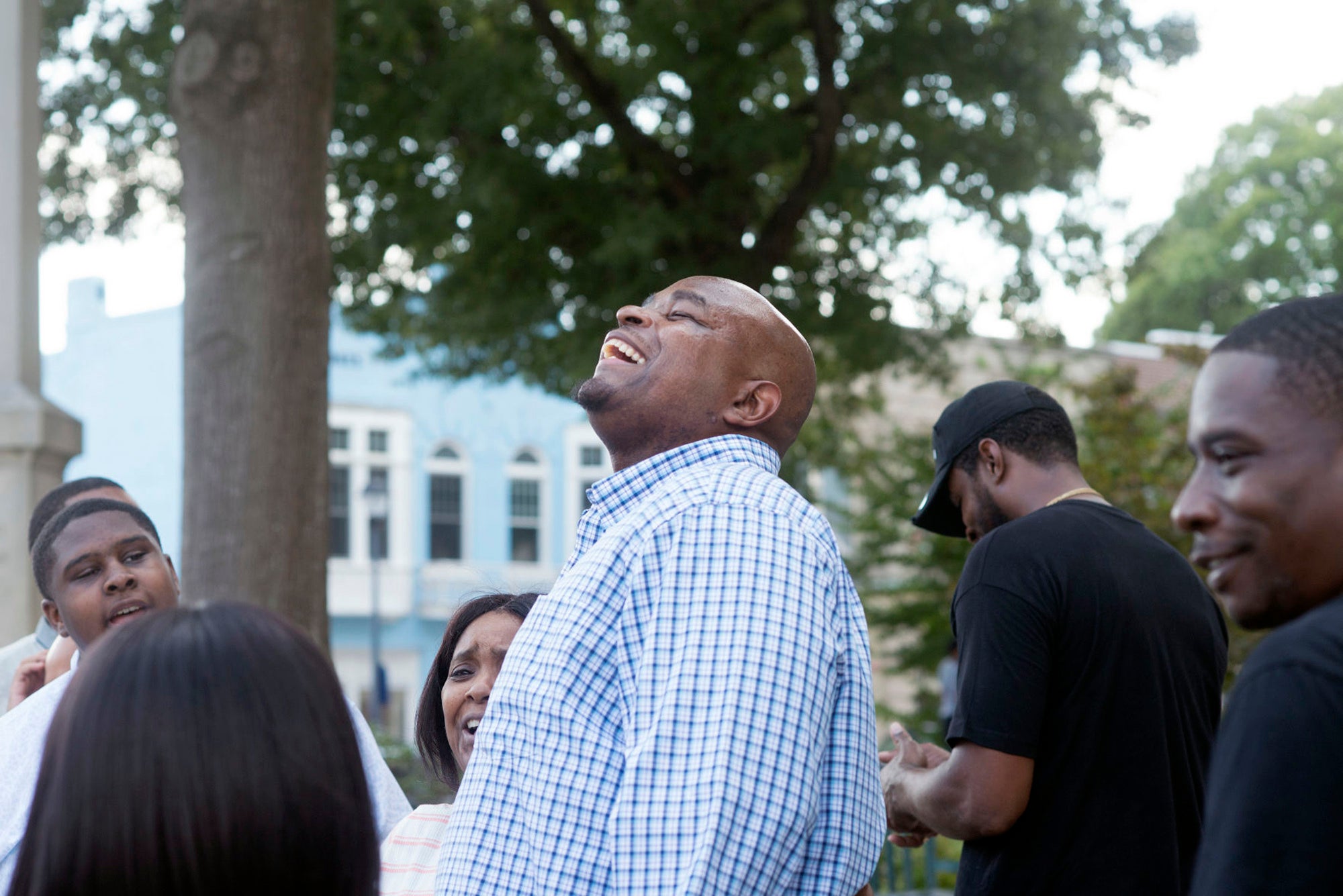 Dontae Sharpe breathing the air outside the Pitt County Courthouse in November 2019 after he finally walked free after spending 24 years behind bars for a crime he didn’t commit