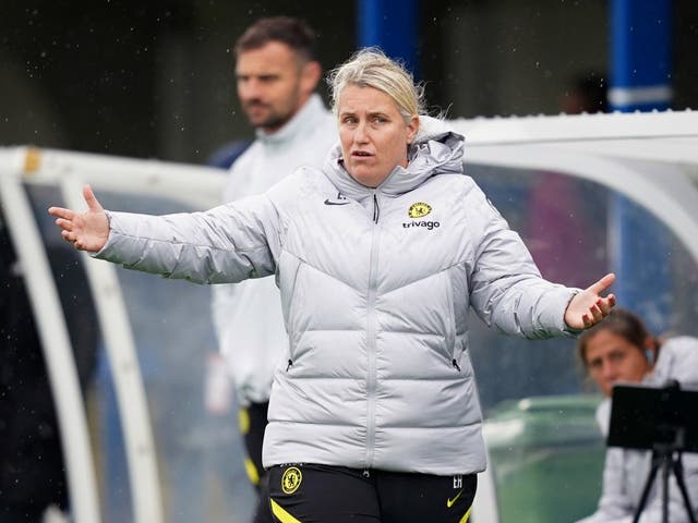 Chelsea manager Emma Hayes has never won a Women’s Super League game at Manchester City (Yui Mok/PA)