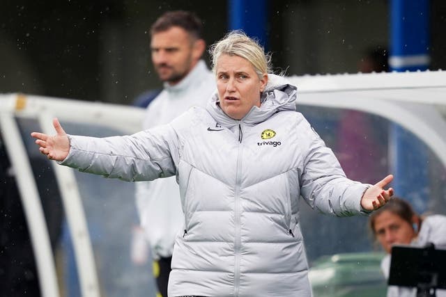 Chelsea manager Emma Hayes has never won a Women’s Super League game at Manchester City (Yui Mok/PA)