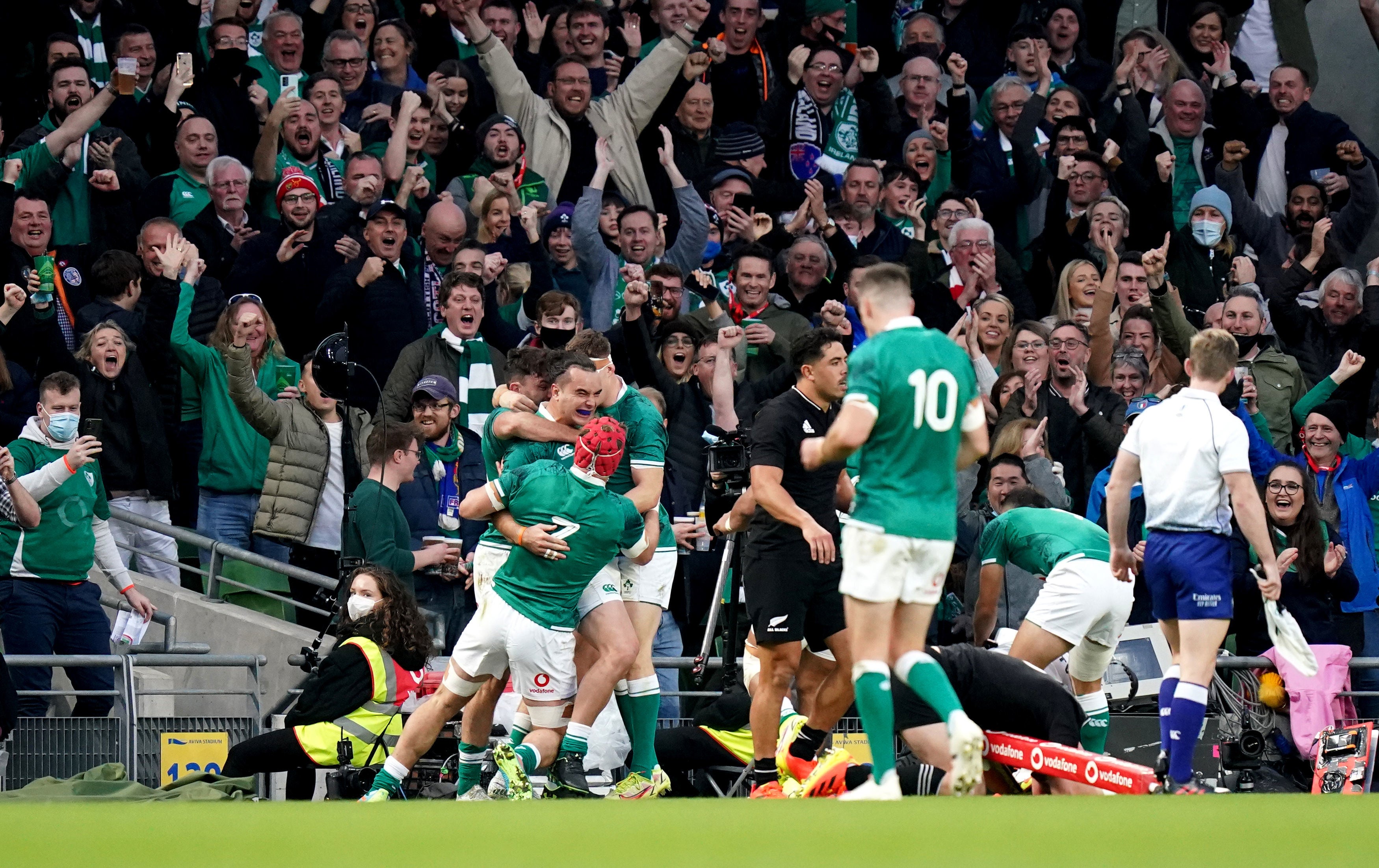 Ireland's James Lowe celebrates scoring