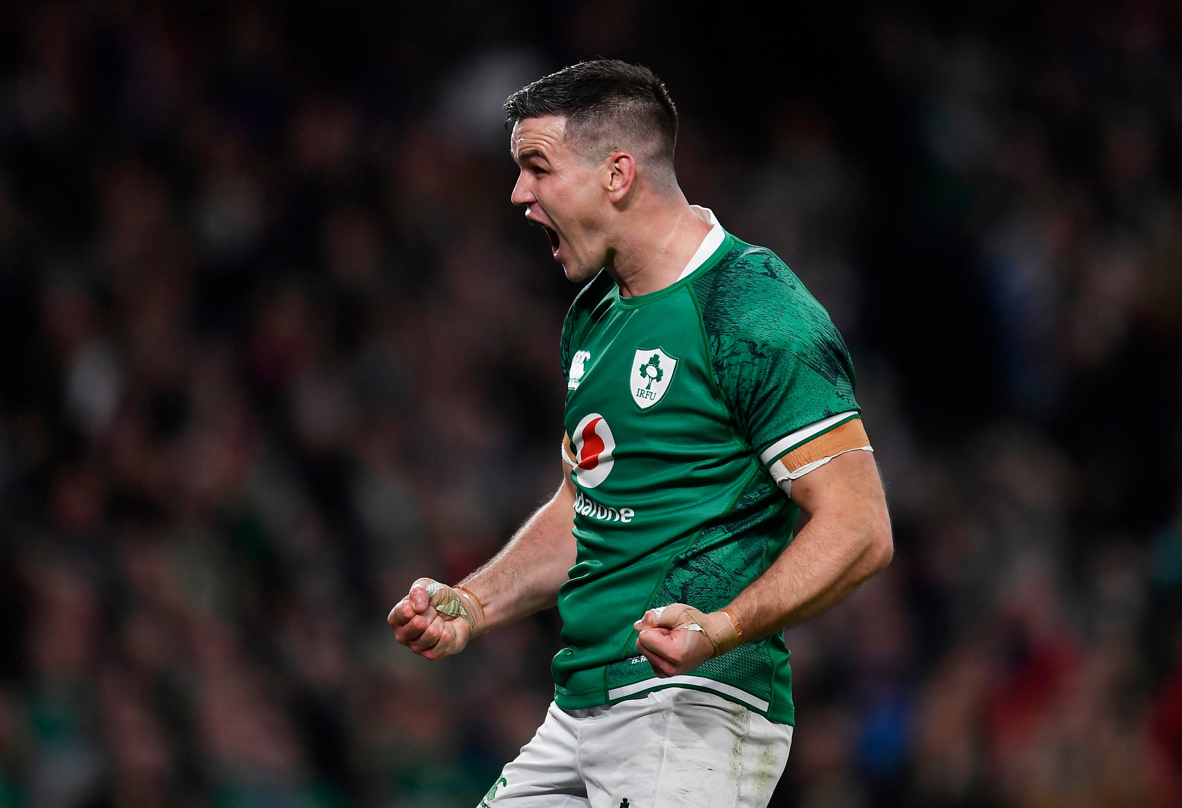 Ireland's Johnny Sexton celebrates his team’s third try