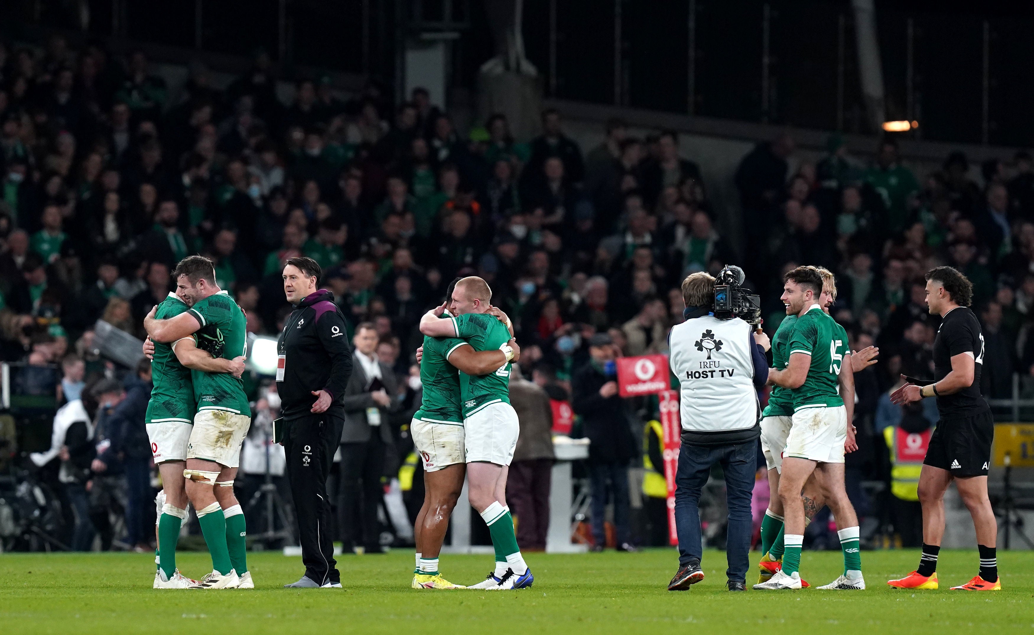 Ireland celebrate their third victory in five Tests against the All Blacks