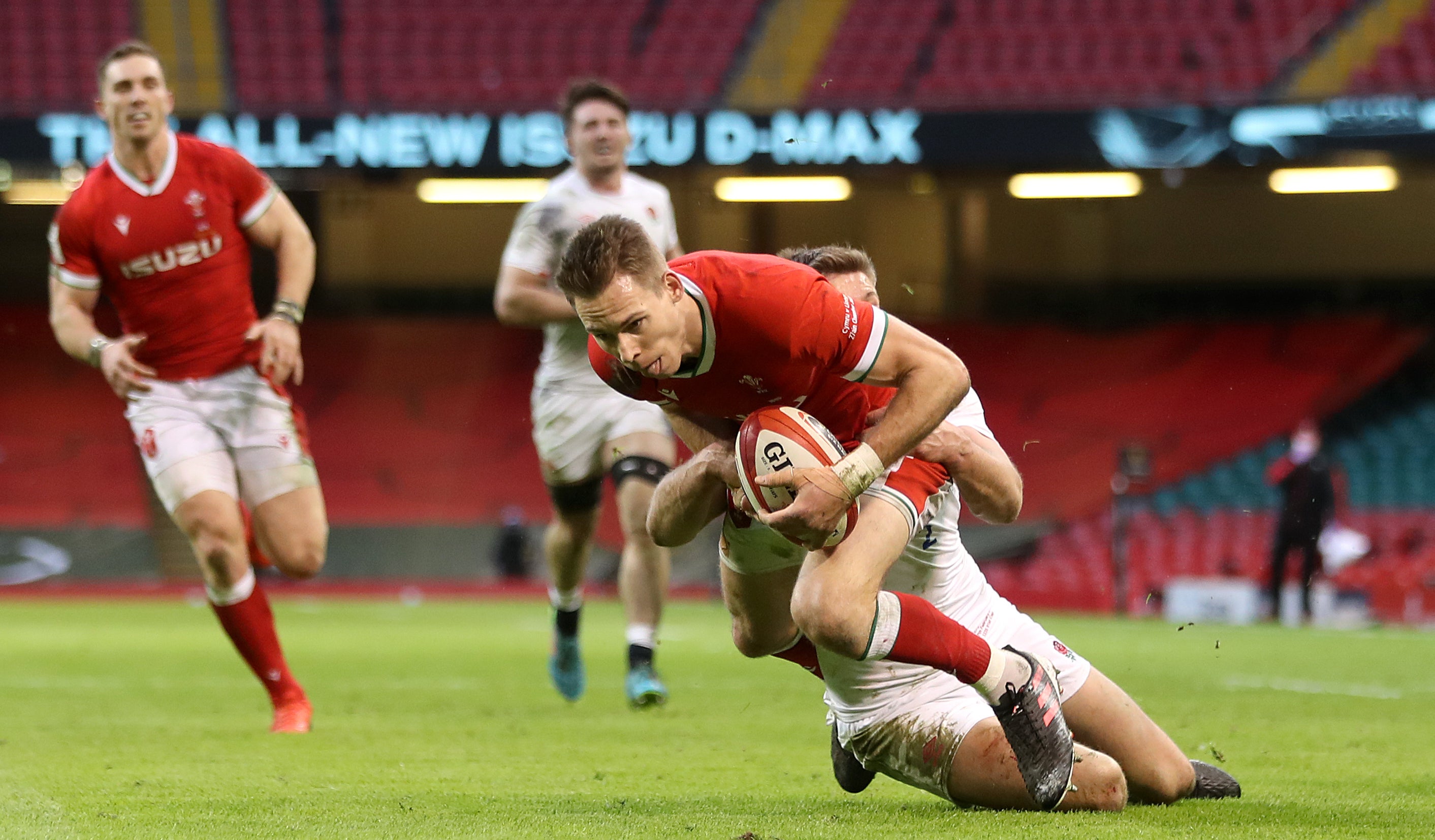 Liam Williams in try-scoring action for Wales (David Davies/PA)
